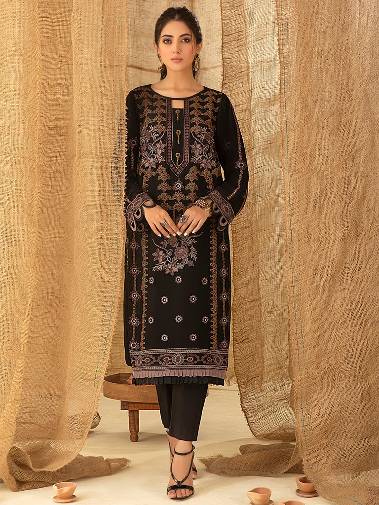 Black Bliss - 1pc Unstitched Luxury Embroidered Chiffon Shirt with Inner (WK-00758)